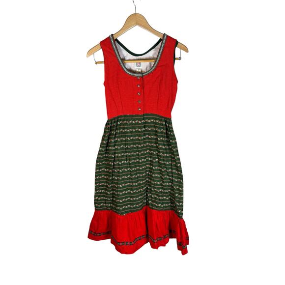 Hammererschmid Trachten Dirndl Dress Red Green Oktoberfest 100% Cotton SZ Small - Picture 1 of 9